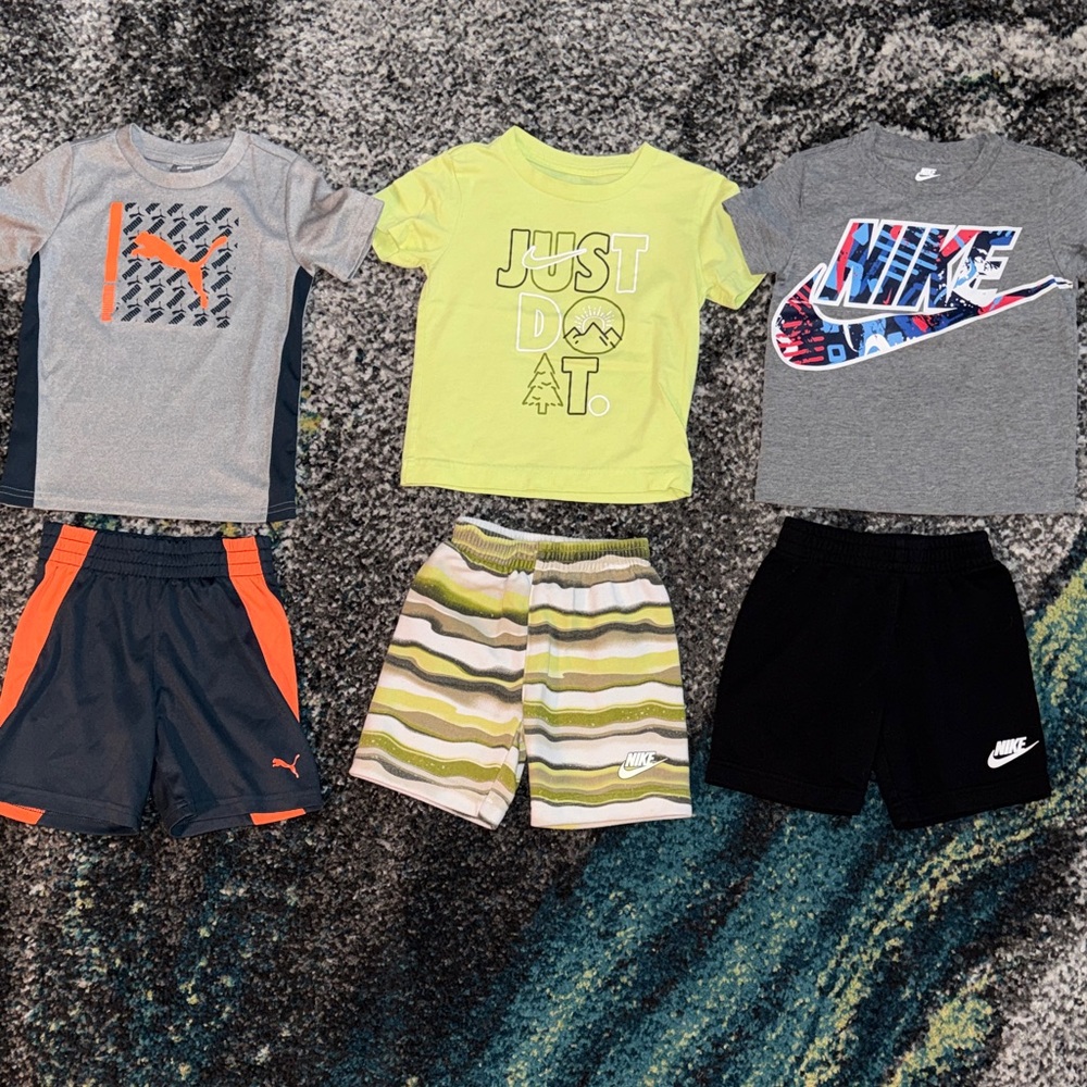 Kids Puma and Nike Graphic T-Shirts and Shorts Set